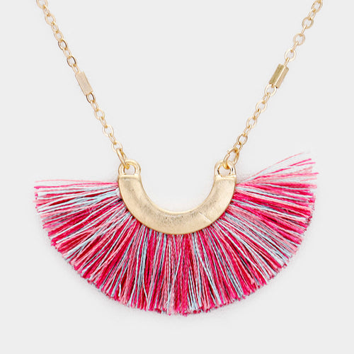 Fan Tassel Pendant Metal Necklace - Gold, Multi