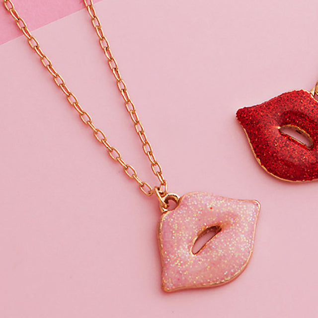 Madeline Love Light, Pink Glittered Lips Pendant Necklace - Necklaces