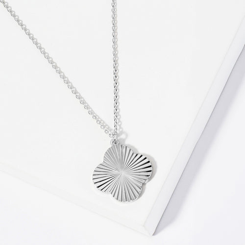 Wthie Gold Dipped Textured Metal Quatrefoil Pendant Necklace - Rhodium
