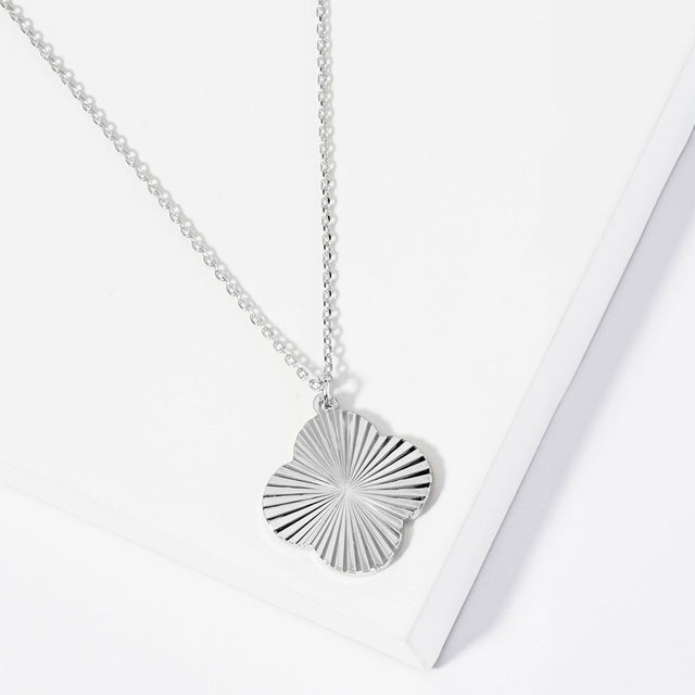 Madeline Love Rhodium Wthie Gold Dipped Textured Metal Quatrefoil Pendant Necklace - Necklaces