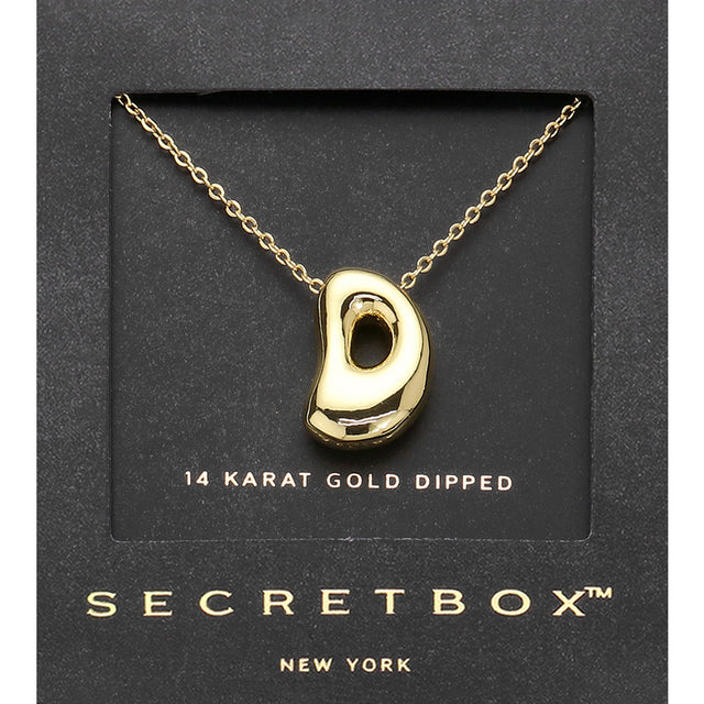 Madeline Love Gold SECRET BOX_ -D- 14K Gold Dipped Bubble Initial Monogram Pendant Necklace - Jewelry