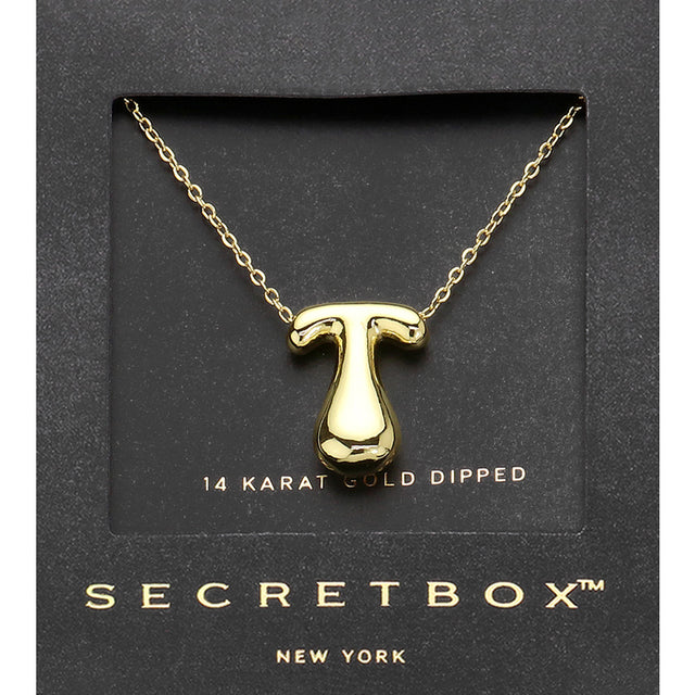 Madeline Love Gold SECRET BOX_ -T- 14K Gold Dipped Bubble Initial Monogram Pendant Necklace - Jewelry