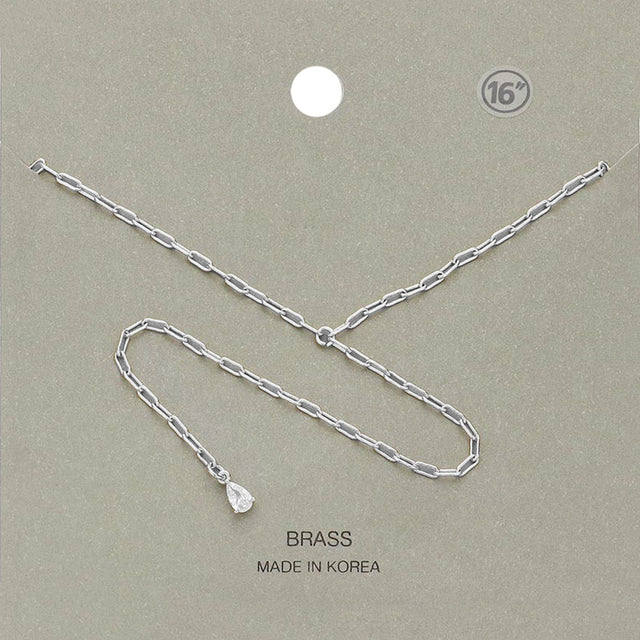 Madeline Love Rhodium Brass Metal Teardrop Stone Pendant Y Necklace - Necklaces