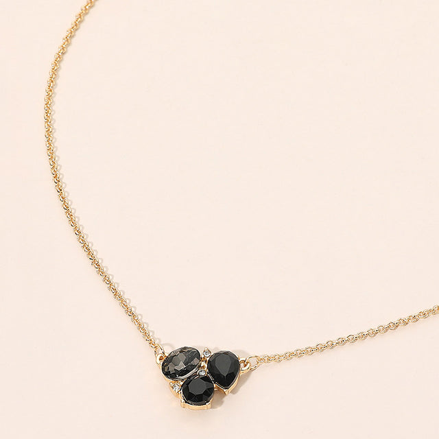 Madeline Love Black, Multi Teardrop Oval Round Stone Cluster Pendant Necklace