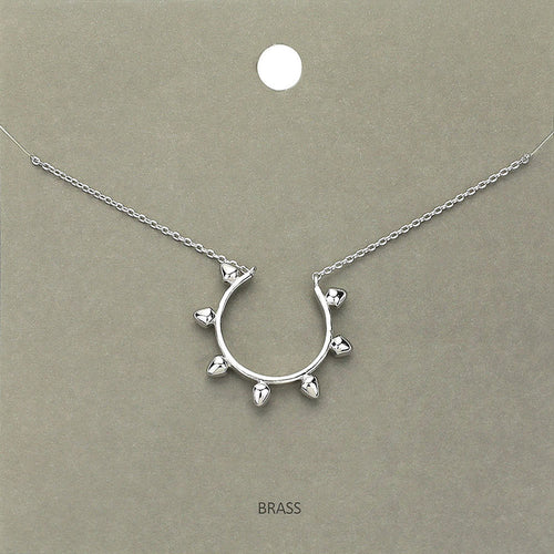 Brass Metal Spike Open Circle Pendant Necklace - Rhodium