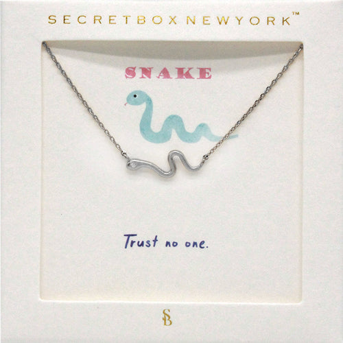 SECRET BOX_Rhinestone Embellished Metal Snake Pendant Necklace - Worn Silver