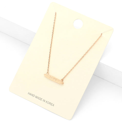 "Hope" textured matte metal message bar pendant necklace - Rose Gold