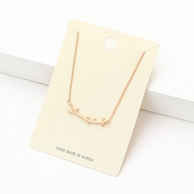 Madeline Love Rose Gold Textured Matte Metal Twig Pendant Necklace - Necklaces