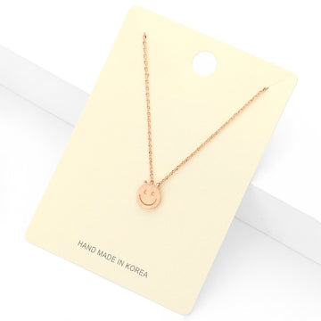 Madeline Love Rose Gold Textured Matte Metal Smile Face Pendant Necklace - Necklaces