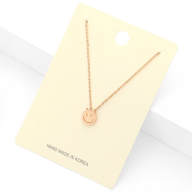 Madeline Love Rose Gold Textured Matte Metal Smile Face Pendant Necklace - Necklaces