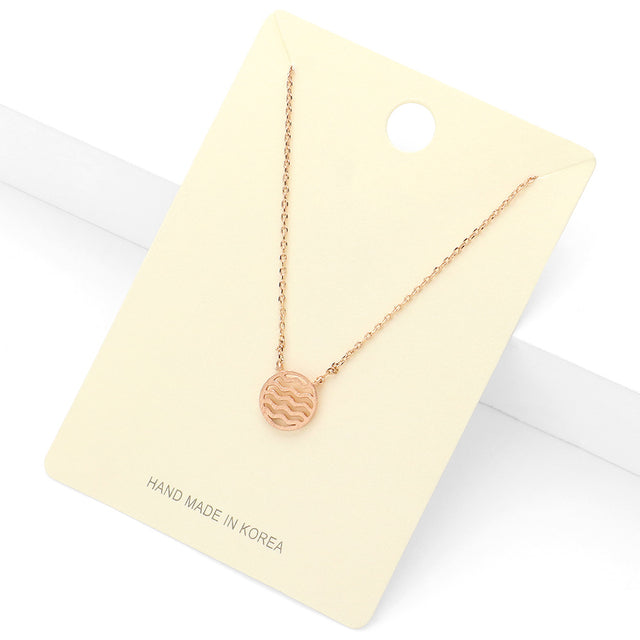 Madeline Love Rose Gold Textured Matte Metal Wave Circle Pendant Necklace - Necklaces