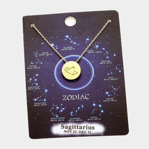 Sagittarius _ Zodiac pendant necklace - Clear, Gold
