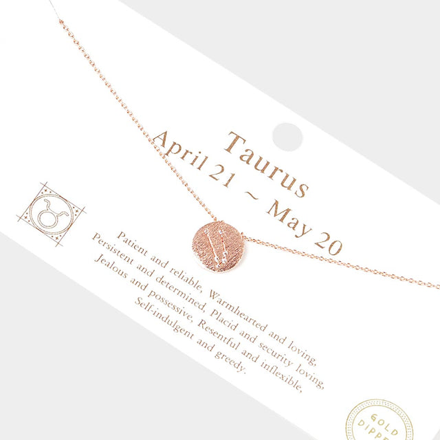 Madeline Love Rose Gold Taurus Gold Dipped CZ Zodiac Sign Metal Disc Pendant Necklace - Jewelry