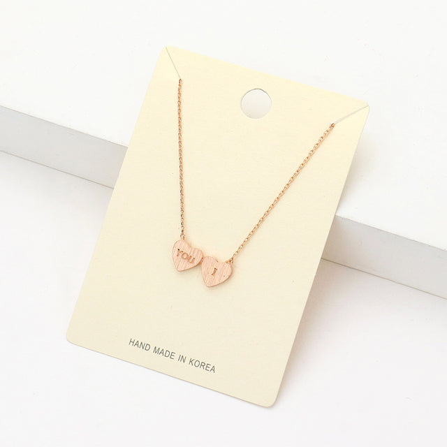 Madeline Love Rose Gold You I Message Metal Double Heart Pendant Necklace - Necklaces