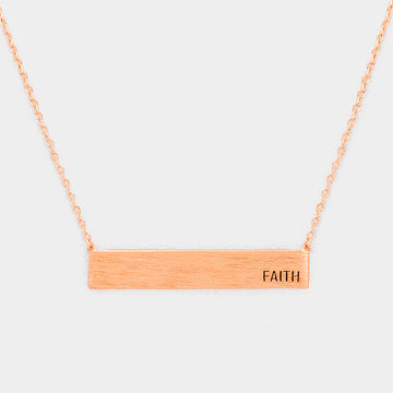 Madeline Love Rose Gold Faith _ Brass Metal Rectangular Pendant Necklace - Necklaces