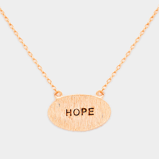 Madeline Love Rose Gold "Hope" Brass Oval Metal Pendant Necklace - Necklaces