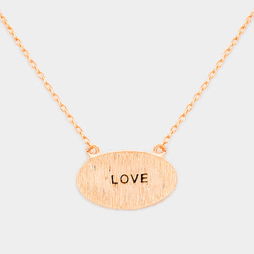 Madeline Love Rose Gold "Love" Brass Oval Metal Pendant Necklace - Necklaces