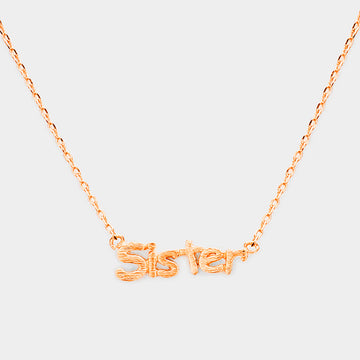 Madeline Love Rose Gold Sister" Brass Oval Metal Pendant Necklace - Necklaces