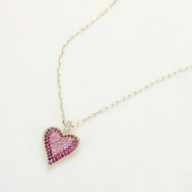 Madeline Love Gold 14K Gold Plated CZ Stone Paved Heart Paperclip Chain Pendant Necklace - Jewelry
