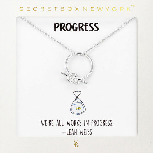 Secret Box_Knot Accented Metal Open Circle Pendant Necklace - Worn Silver