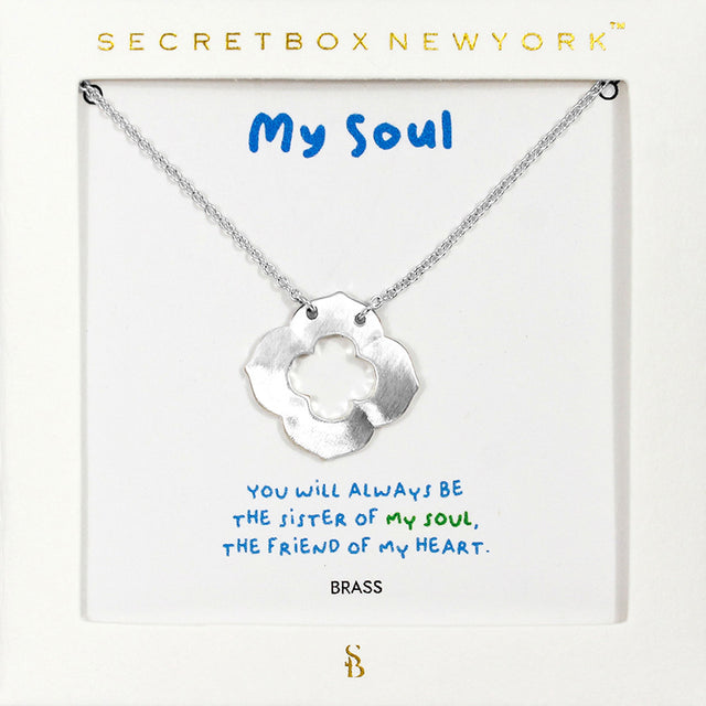 Madeline Love Worn Silver SECRET BOX_Brass Metal Quatrefoil Pendant Necklace - Necklaces