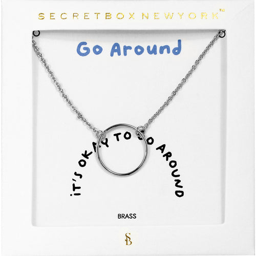 SECRET BOX_Brass Metal Open Circle Pendant Necklace - Worn Silver