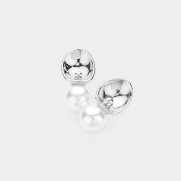 Madeline Love Cream, Rhodium Pearl Pointed Stud Earrings