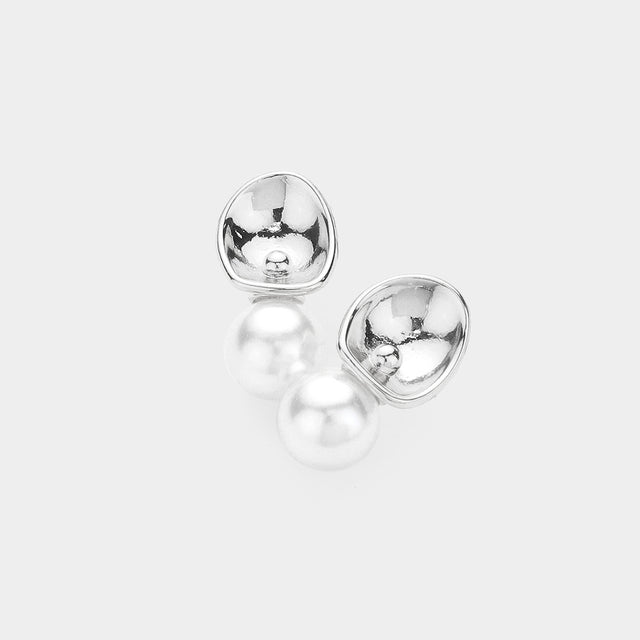 Madeline Love Cream, Rhodium Pearl Pointed Stud Earrings