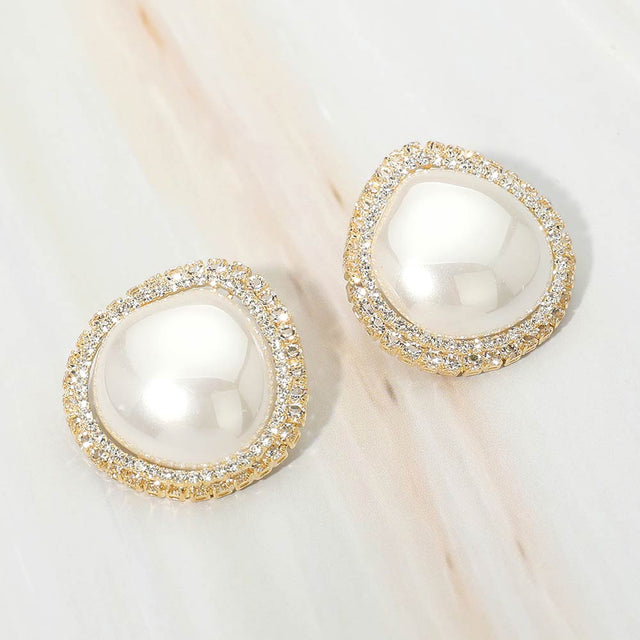 Madeline Love Gold Teardrop Pearl Halo Earrings
