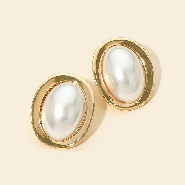 Madeline Love Gold Oversized Oval Pearl Statement Earrings