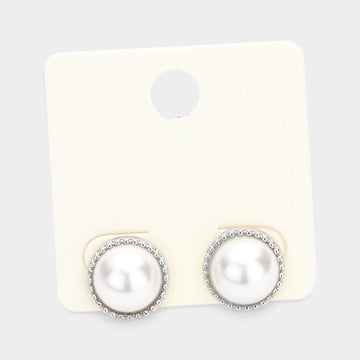 Madeline Love White Metal Trimmed Pearl Stud Earrings