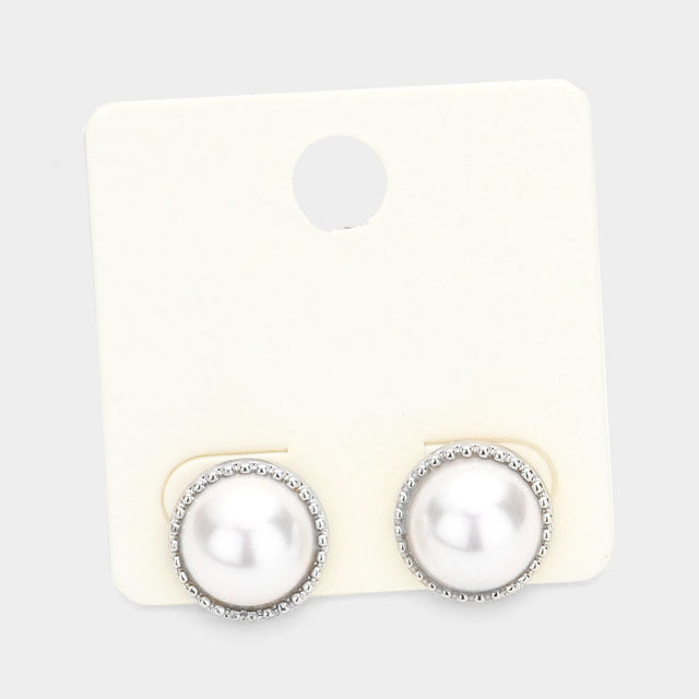 Madeline Love White Metal Trimmed Pearl Stud Earrings