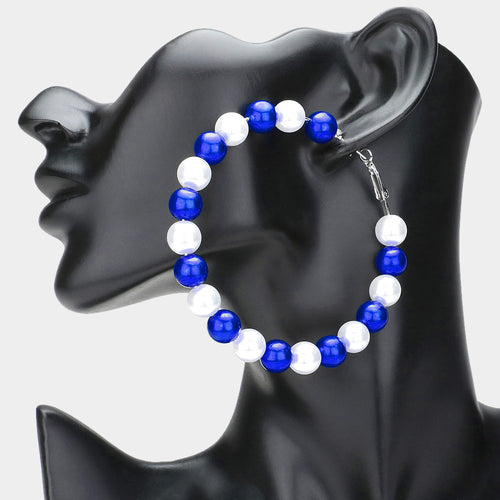Oversized Pearl Hoop Earrings - Blue
