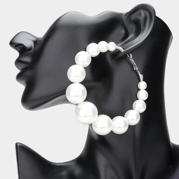 Madeline Love Rhodium, White Oversize Pearl Hoop Earrings