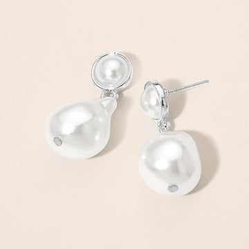 Madeline Love Cream, Rhodium Pearl Drop Earrings