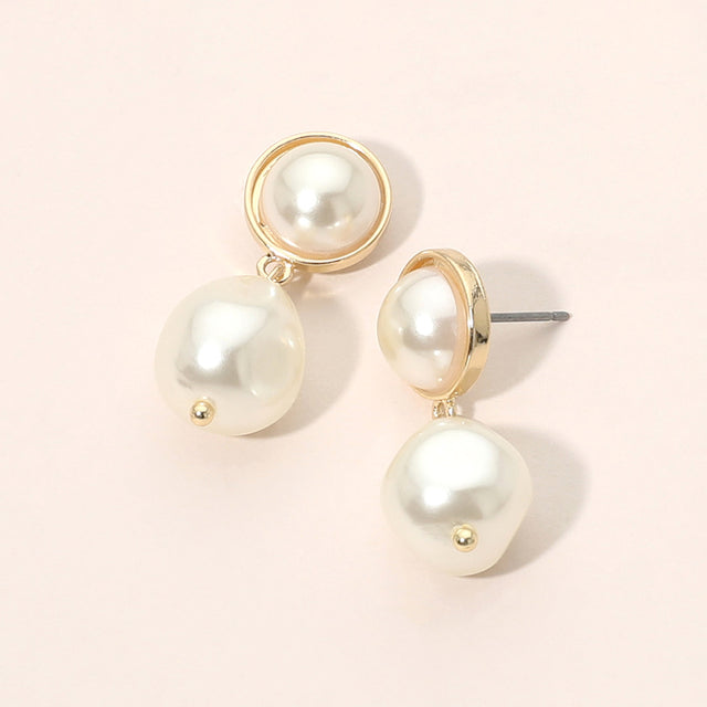 Madeline Love Cream, Gold Double Pearl Drop Earrings