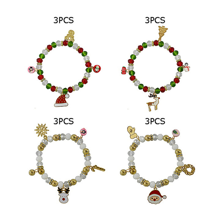 Assorted 12PCS - Christmas Charm Beaded Stretch Bracelets