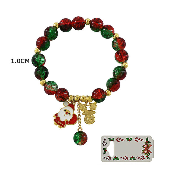 12PCS - Christmas Jingle Bell Charm Beaded Stretch Bracelets