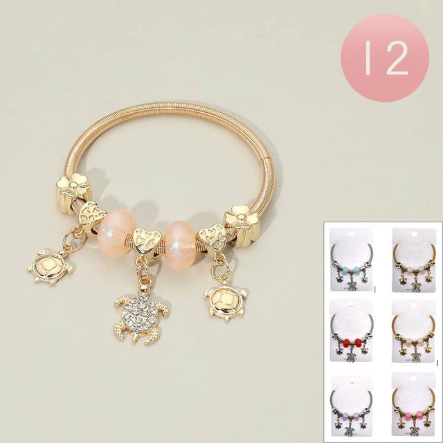 Madeline Love Assorted 12PCS - Sea Turtle Flower Heart Charm Beaded Stretch Bracelets - Jewelry