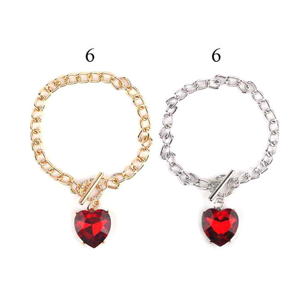 12PCS - Heart Stone Charm Pointed Toggle Bracelets