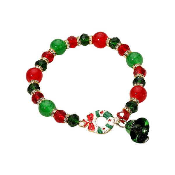 Assorted 12PCS - Christmas Bell Charm Beaded Stretch Bracelets