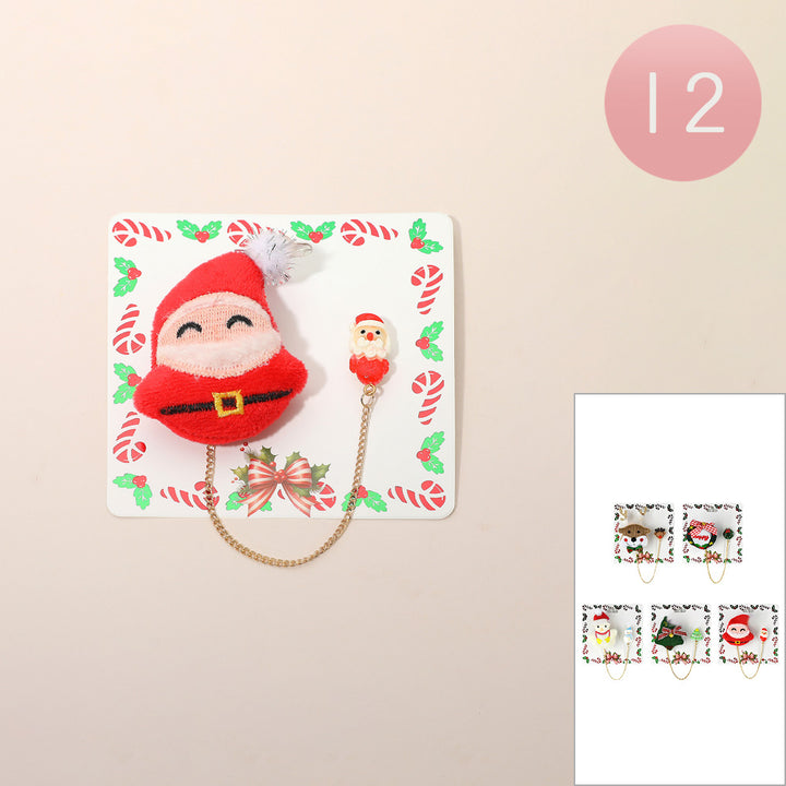 Assorted 12PCS - Christmas Theme Plush Doll Pin Brooches
