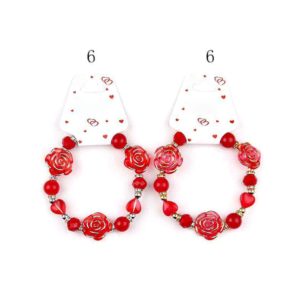 12PCS - Enamel Rose Heart Faceted Beaded Stretch Bracelets