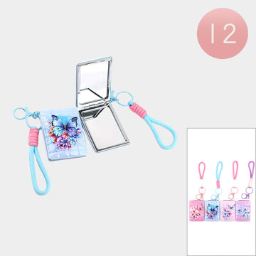 Madeline Love Assorted 12PCS - Butterfly Flower Printed Bag Charm Keychain Cosmetic Mirrors - Bags & Wallets