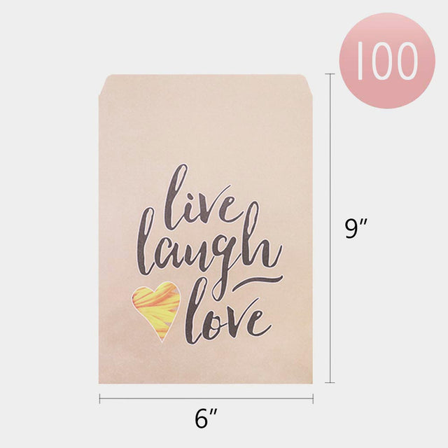 Madeline Love Brown 100PCS - Live Laugh Love Message Heart Gift Paper Bag Set - Jewelry