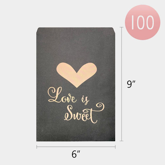 Madeline Love Black 100PCS - Love is Sweet Message Heart Gift Paper Bag Set - Jewelry