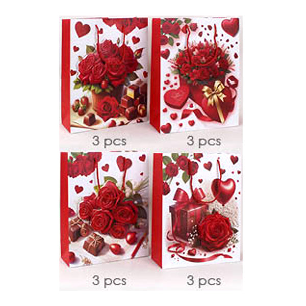 12PCS - Red Rose Printed Gift Bags