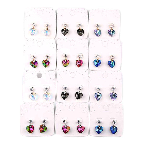 12Pairs - Heart Stone Dangle Earrings