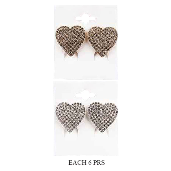 12Pairs - Rhinestone Embellished Heart Clip on Earrings