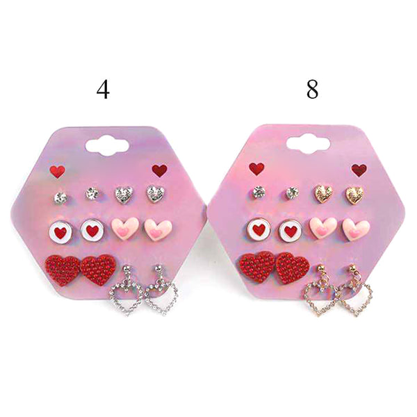 12 SET OF 6 - Heart Stud Earring Set